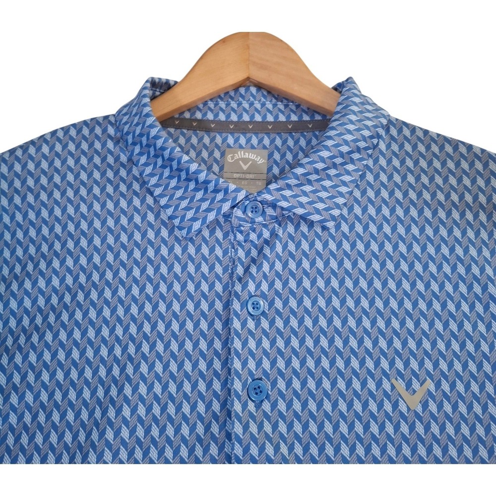 Callaway Opti-Dri Mens XL Blue Geometric Chevron Golf‎ Polo Shirt Short Sleeve